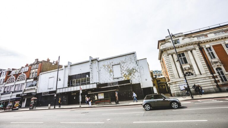 The O2 Academy Brixton's art-deco facade opposite Lambeth Town Hall on Brixton Hill